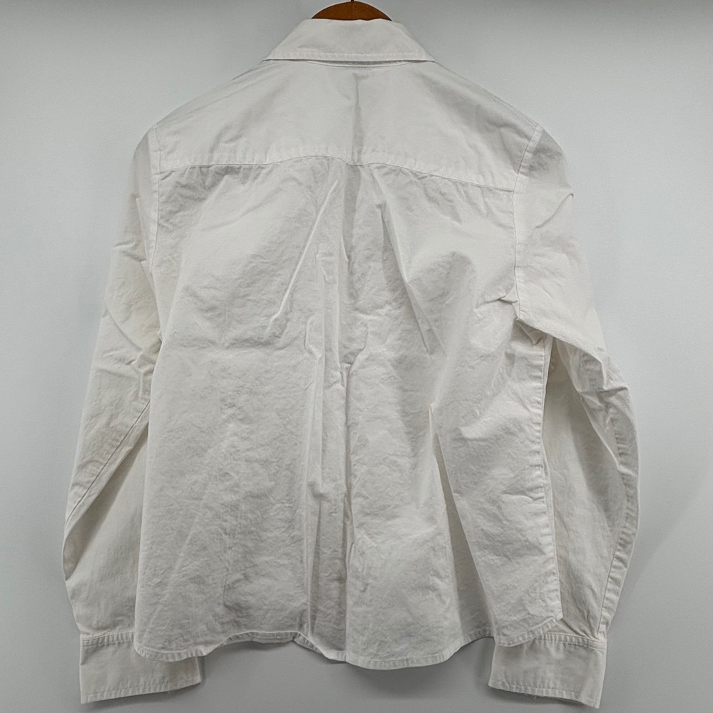 White Ruffle Front Embroider Button Down Shirt 12P Long Sleeve Petite Victorian - Picture 8 of 11
